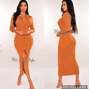 HMS Caramel Ribbed Knit ButtonUp Sweater Dress - S